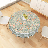 Lofaris Retro Green and White Floral Round Tablecloth for Vintage Farmhouse Cottage Style Kitchen Decor
